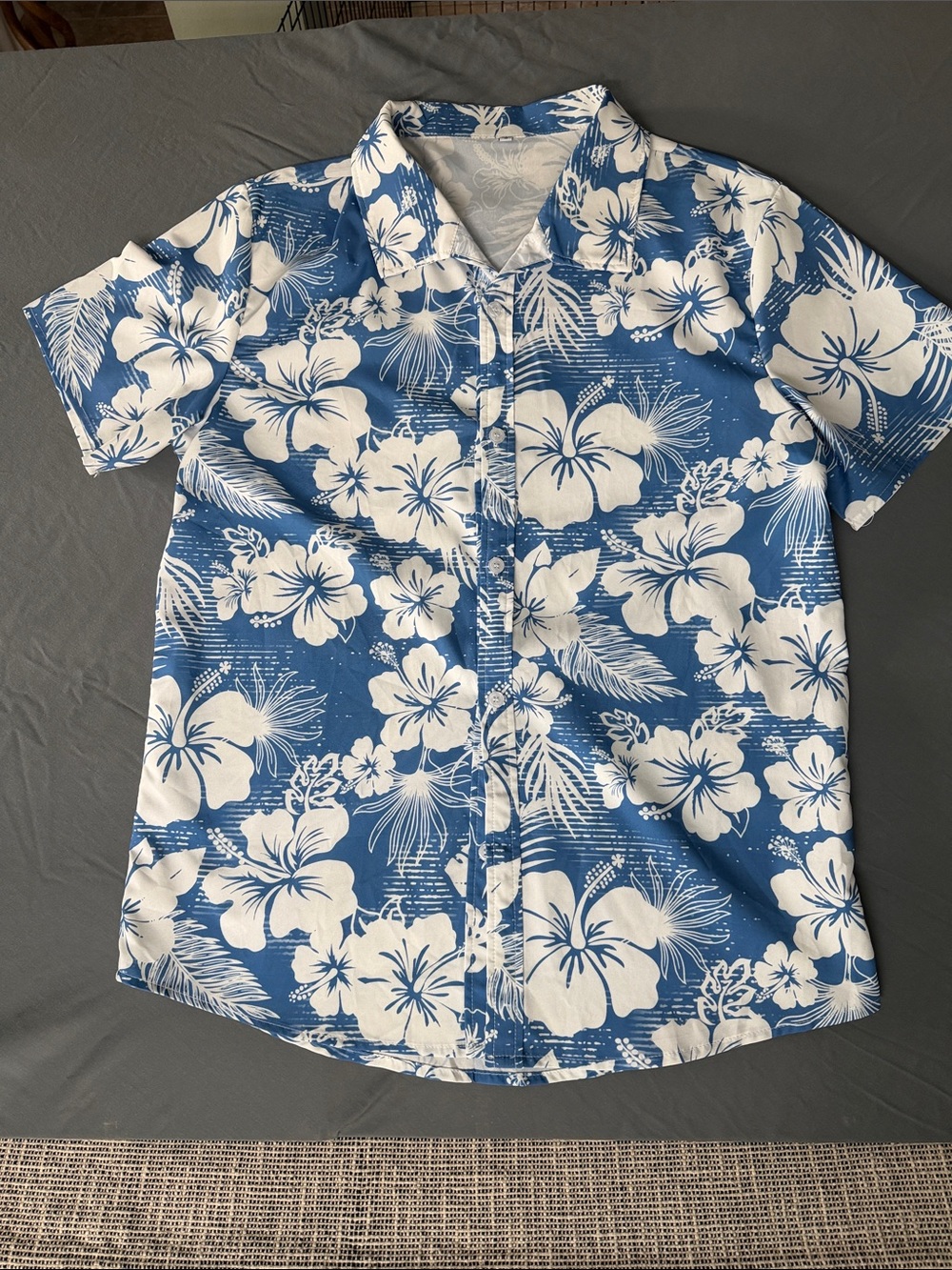 Blue & White Floral Hawaiian Button-Up Shirt